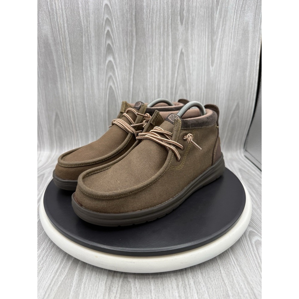 Hey Dude Wally Mid GripR Workwear Mens Size 7 Dark Brown Canvas Pull On Boots